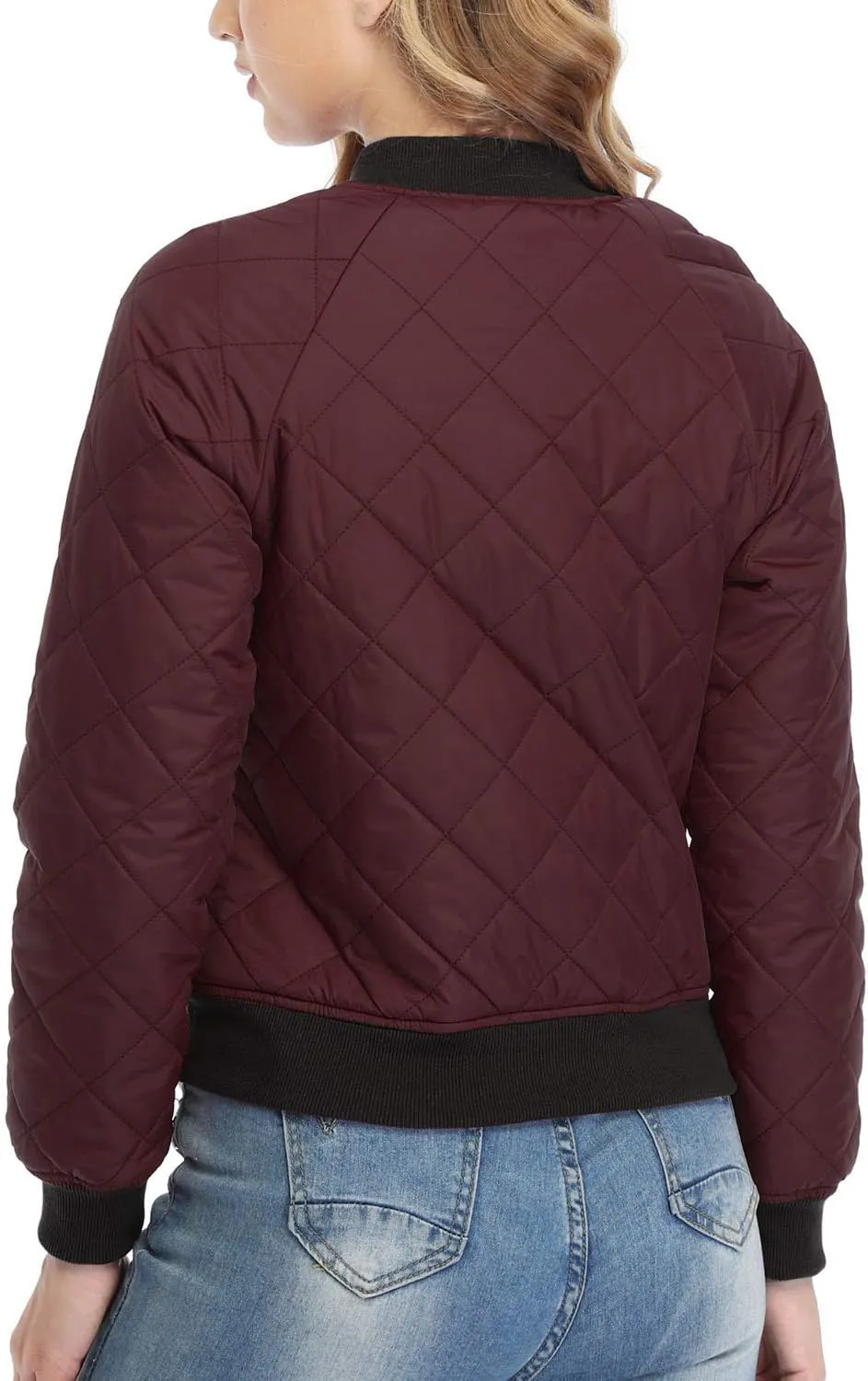 andy & natalie Women's Bomber Jacket Fashion Quilted Casual Lightweight Bomber Jakcets Zip up Outerwear Jacket with Pockets
