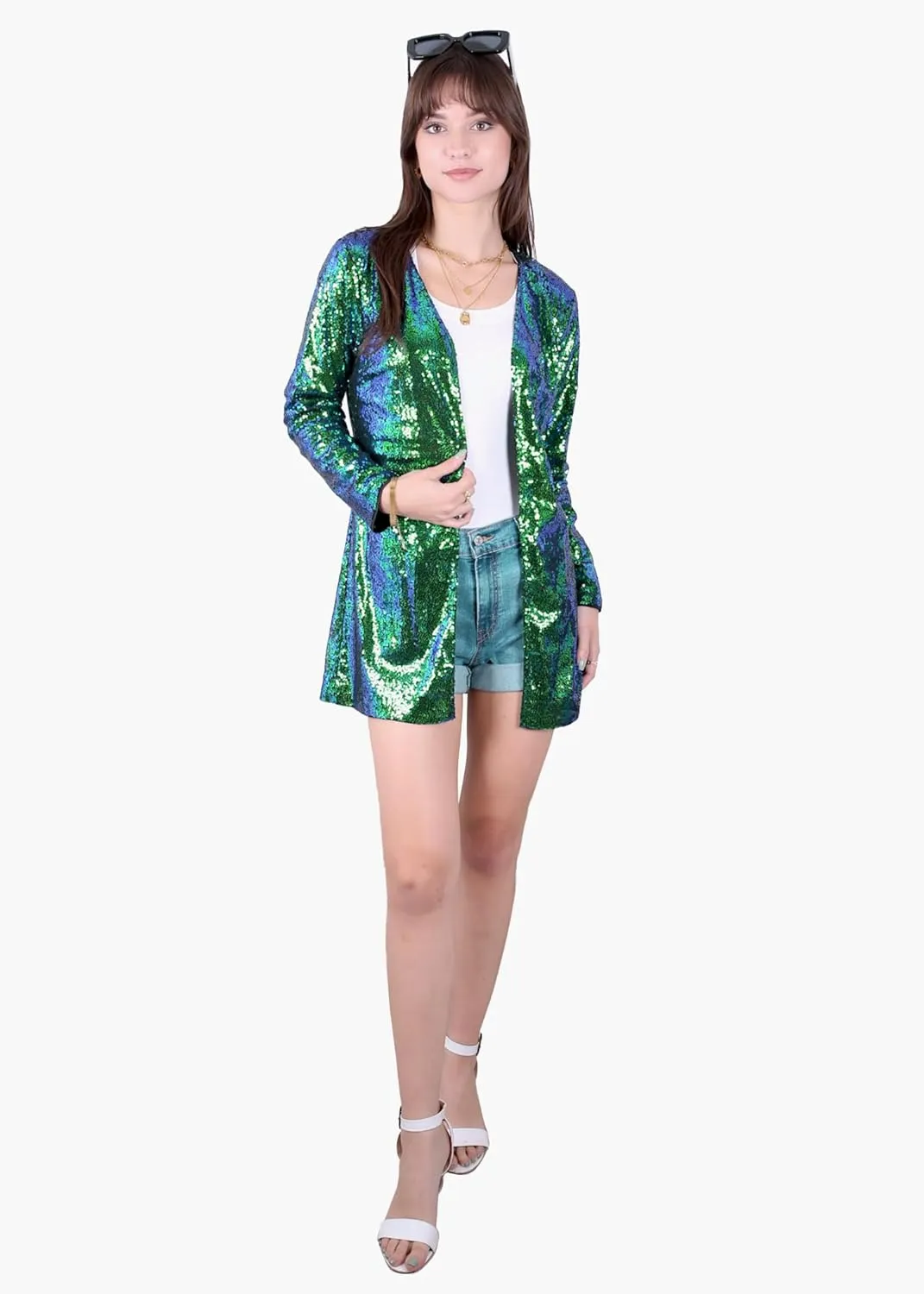 Anna-Kaci Women's Sequin Jacket Open Front Coat Blazer Party Cocktail Outerwear Cardigan,