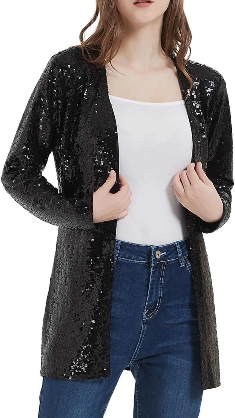 Anna-Kaci Women's Sequin Jacket Open Front Coat Blazer Party Cocktail Outerwear Cardigan,