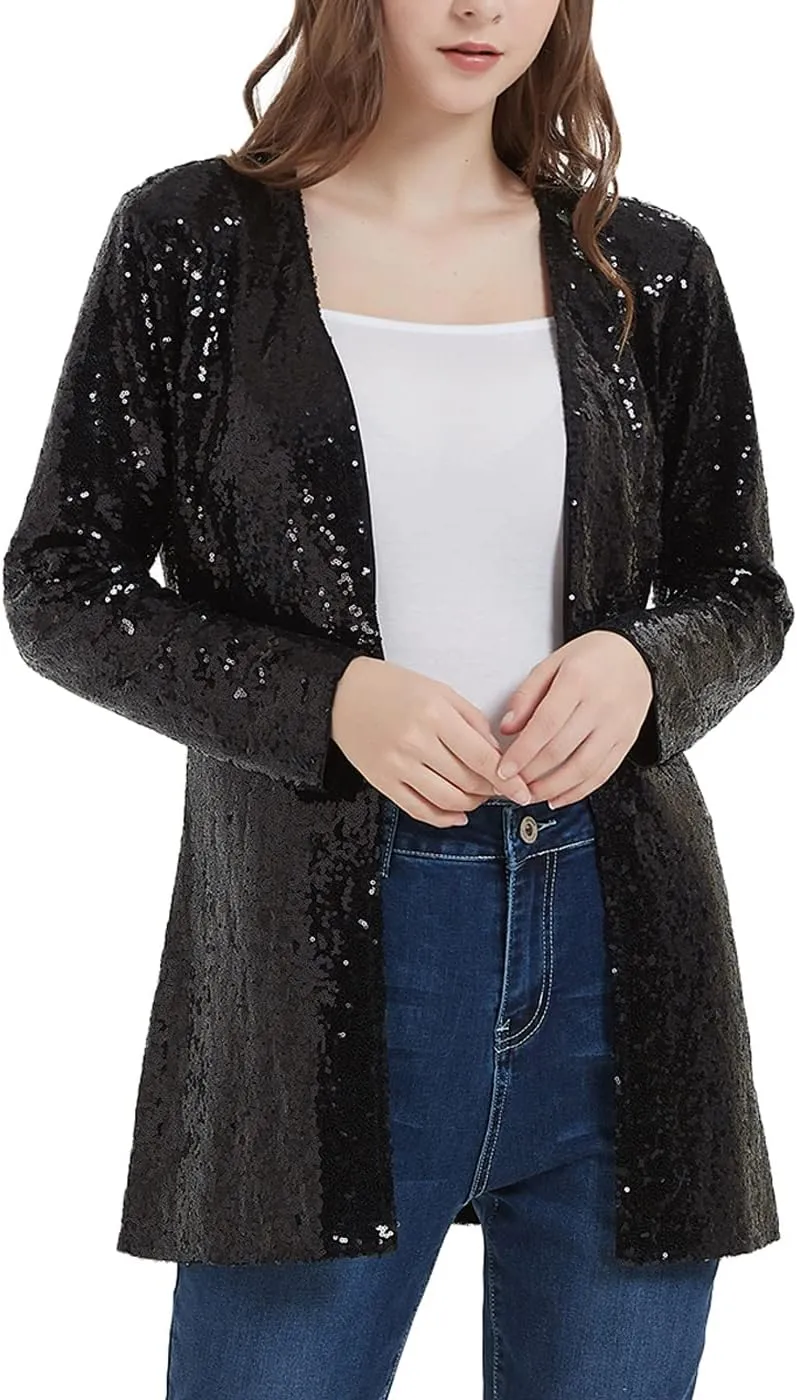 Anna-Kaci Women's Sequin Jacket Open Front Coat Blazer Party Cocktail Outerwear Cardigan,