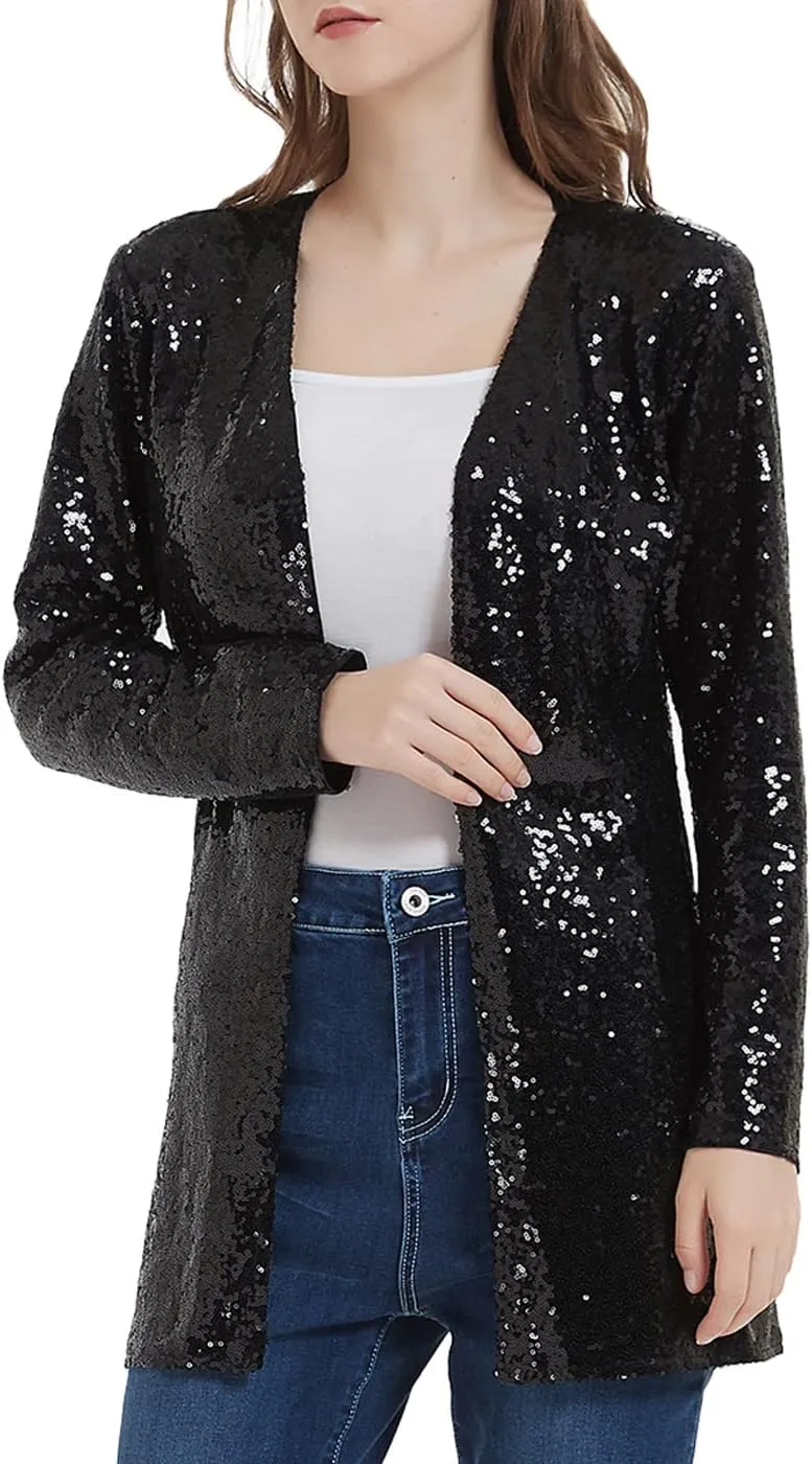 Anna-Kaci Women's Sequin Jacket Open Front Coat Blazer Party Cocktail Outerwear Cardigan,