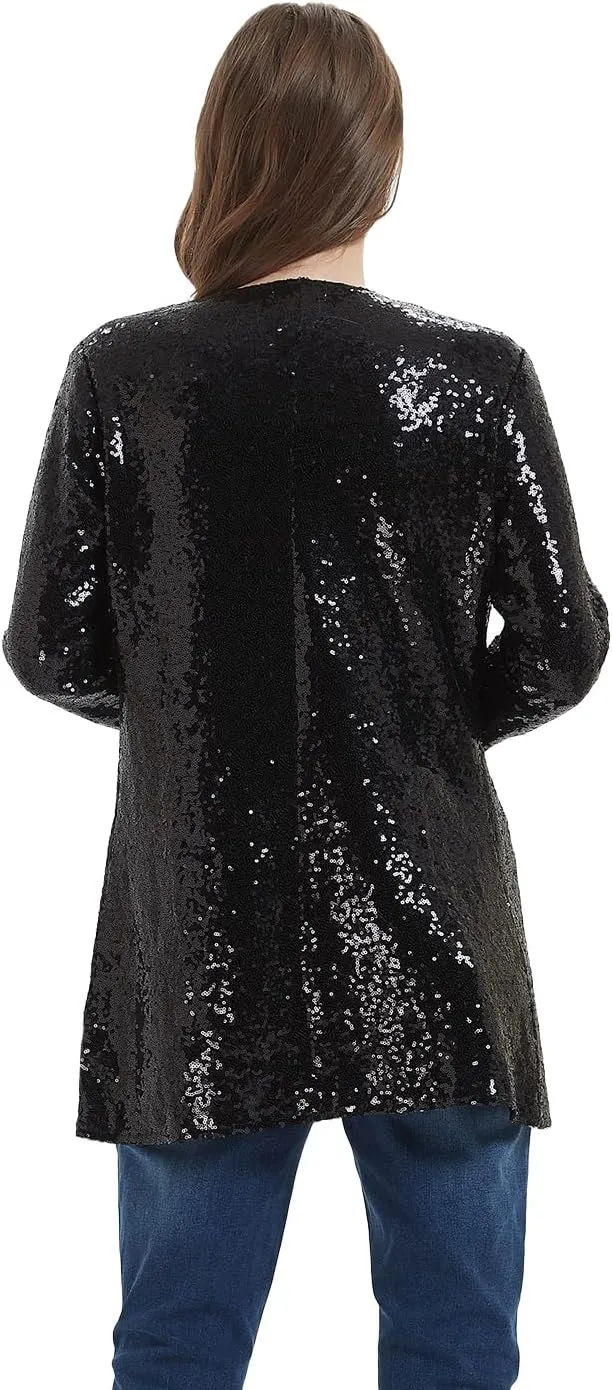 Anna-Kaci Women's Sequin Jacket Open Front Coat Blazer Party Cocktail Outerwear Cardigan,