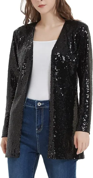 Anna-Kaci Women's Sequin Jacket Open Front Coat Blazer Party Cocktail Outerwear Cardigan,