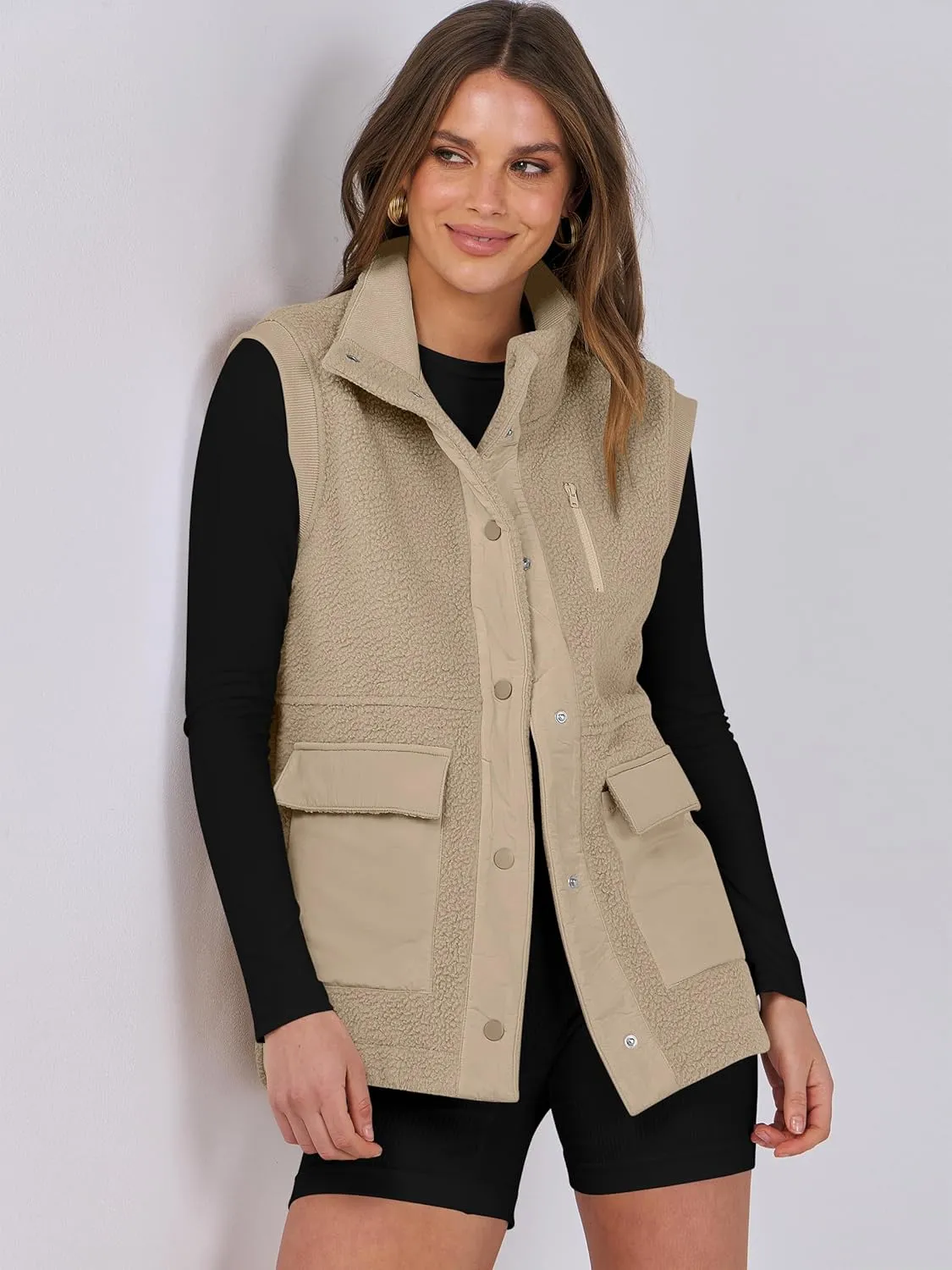 ANRABESS Womens Fuzzy Fleece Vest Sleeveless Casual Warm Button Down Sherpa Jackets Outerwear With Pockets Winter Fashion