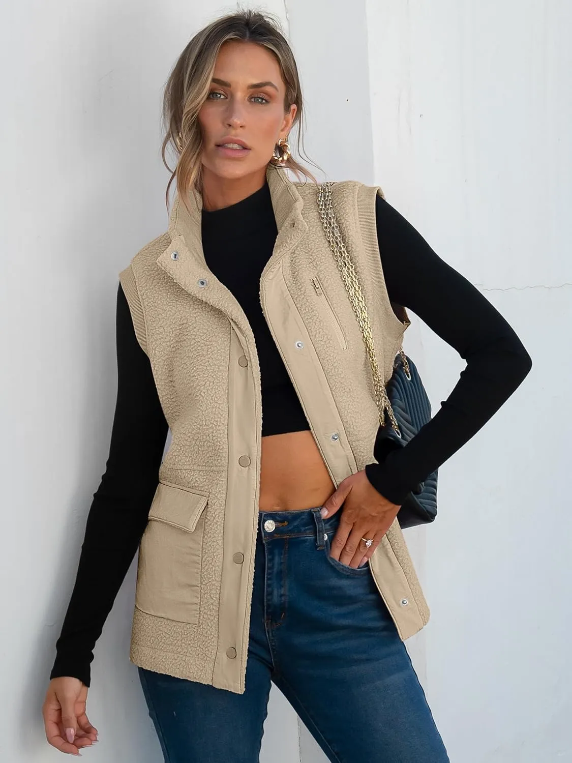 ANRABESS Womens Fuzzy Fleece Vest Sleeveless Casual Warm Button Down Sherpa Jackets Outerwear With Pockets Winter Fashion
