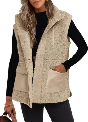 ANRABESS Womens Fuzzy Fleece Vest Sleeveless Casual Warm Button Down Sherpa Jackets Outerwear With Pockets Winter Fashion