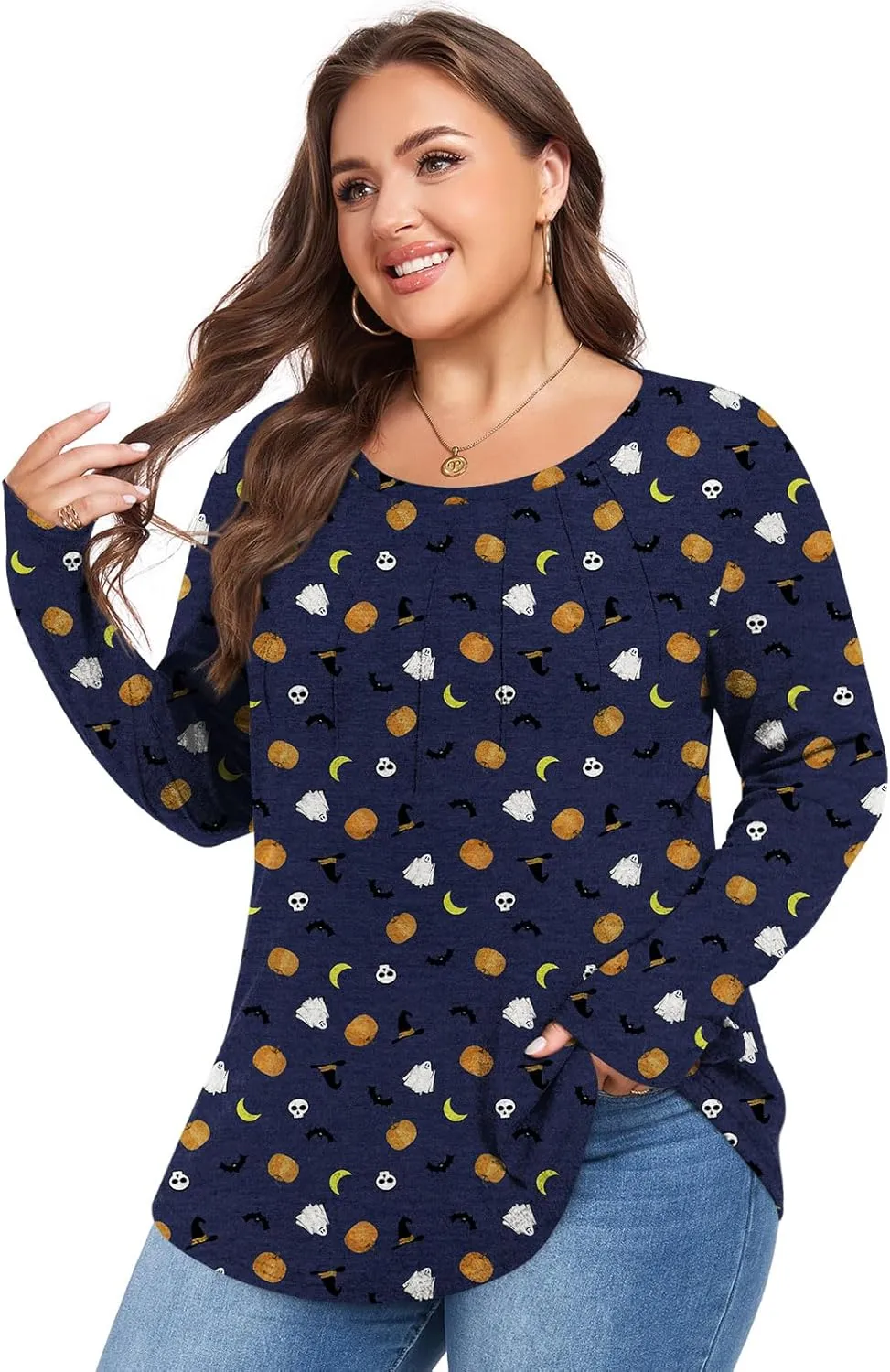Anymiss Spring Plus Size Tops for Women 2025 Winter Sweaters Trendy Long sleeve Crew Neck Tshirts L-5XL