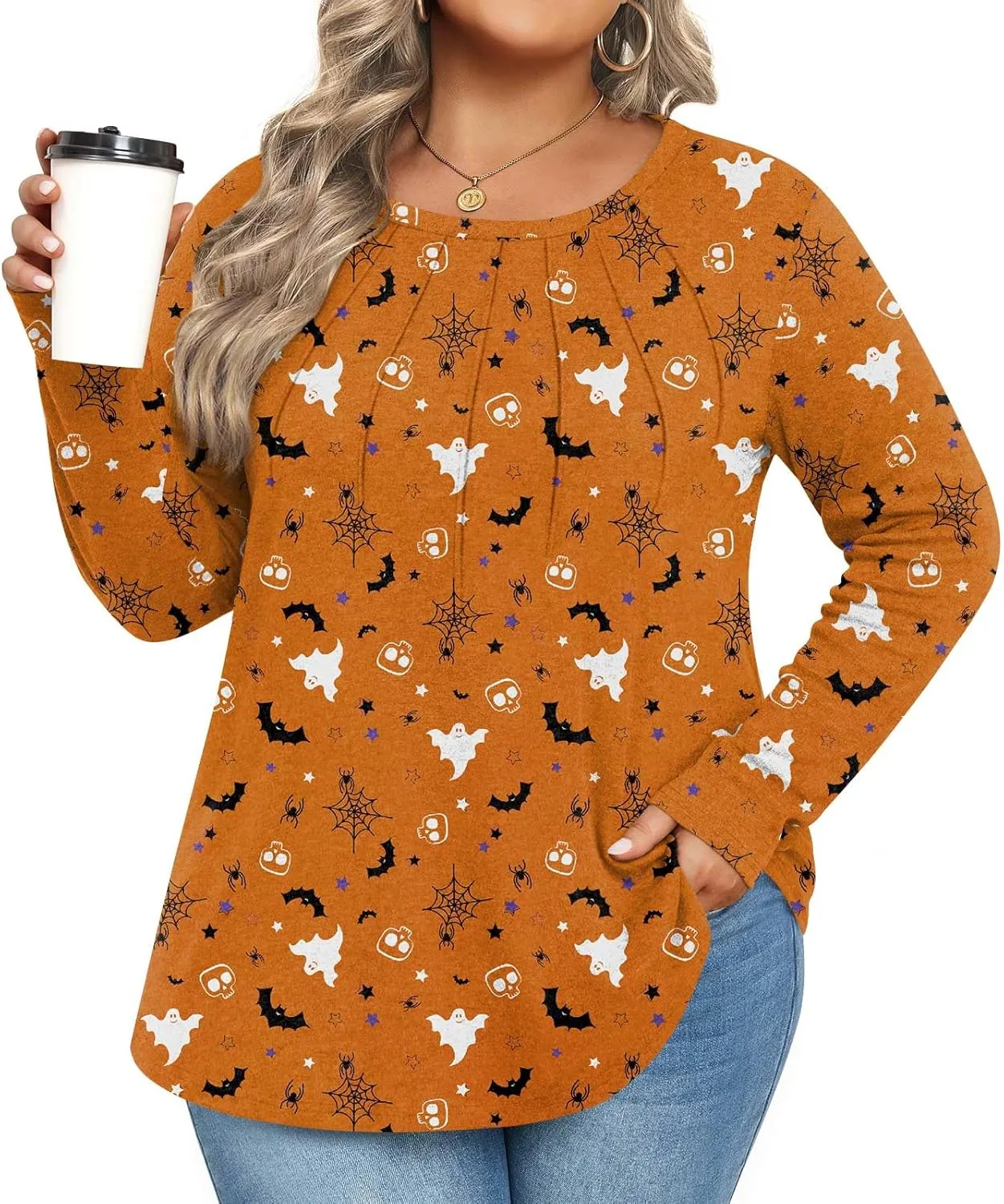 Anymiss Spring Plus Size Tops for Women 2025 Winter Sweaters Trendy Long sleeve Crew Neck Tshirts L-5XL