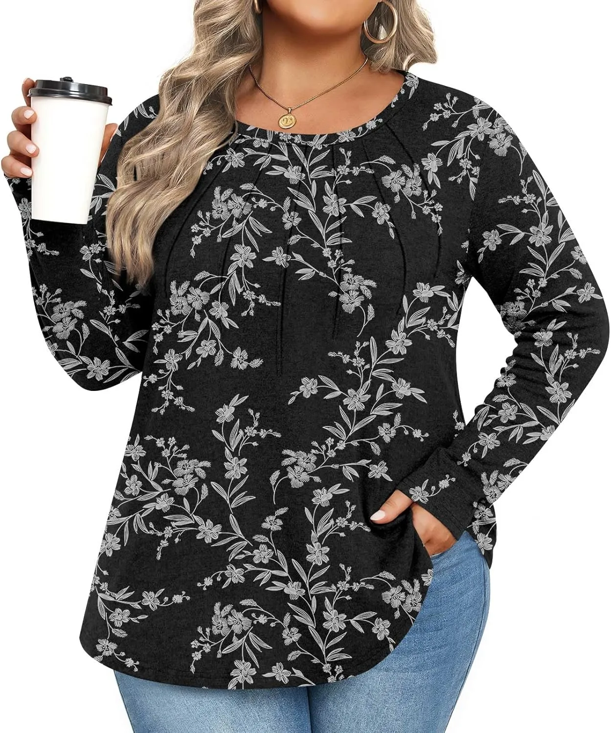 Anymiss Spring Plus Size Tops for Women 2025 Winter Sweaters Trendy Long sleeve Crew Neck Tshirts L-5XL