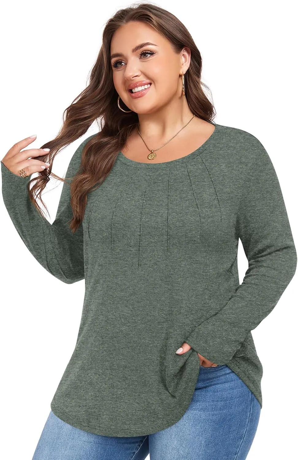 Anymiss Spring Plus Size Tops for Women 2025 Winter Sweaters Trendy Long sleeve Crew Neck Tshirts L-5XL