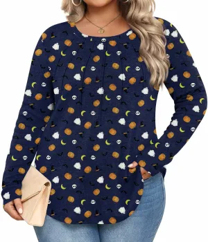 Anymiss Spring Plus Size Tops for Women 2025 Winter Sweaters Trendy Long sleeve Crew Neck Tshirts L-5XL