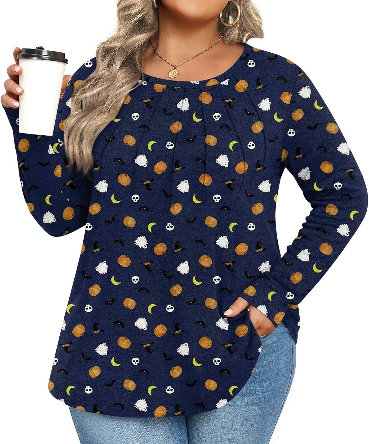 Anymiss Spring Plus Size Tops for Women 2025 Winter Sweaters Trendy Long sleeve Crew Neck Tshirts L-5XL