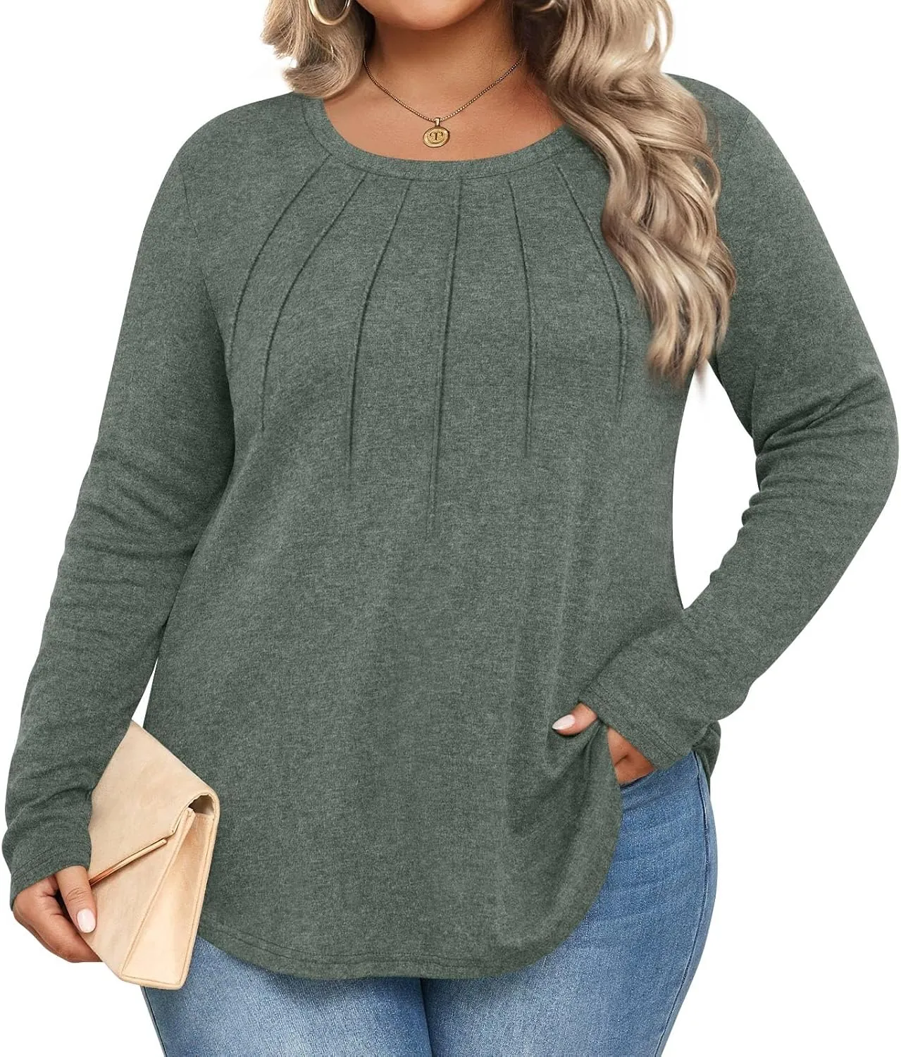 Anymiss Spring Plus Size Tops for Women 2025 Winter Sweaters Trendy Long sleeve Crew Neck Tshirts L-5XL