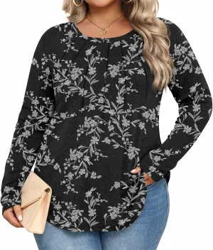 Anymiss Spring Plus Size Tops for Women 2025 Winter Sweaters Trendy Long sleeve Crew Neck Tshirts L-5XL