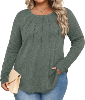 Anymiss Spring Plus Size Tops for Women 2025 Winter Sweaters Trendy Long sleeve Crew Neck Tshirts L-5XL