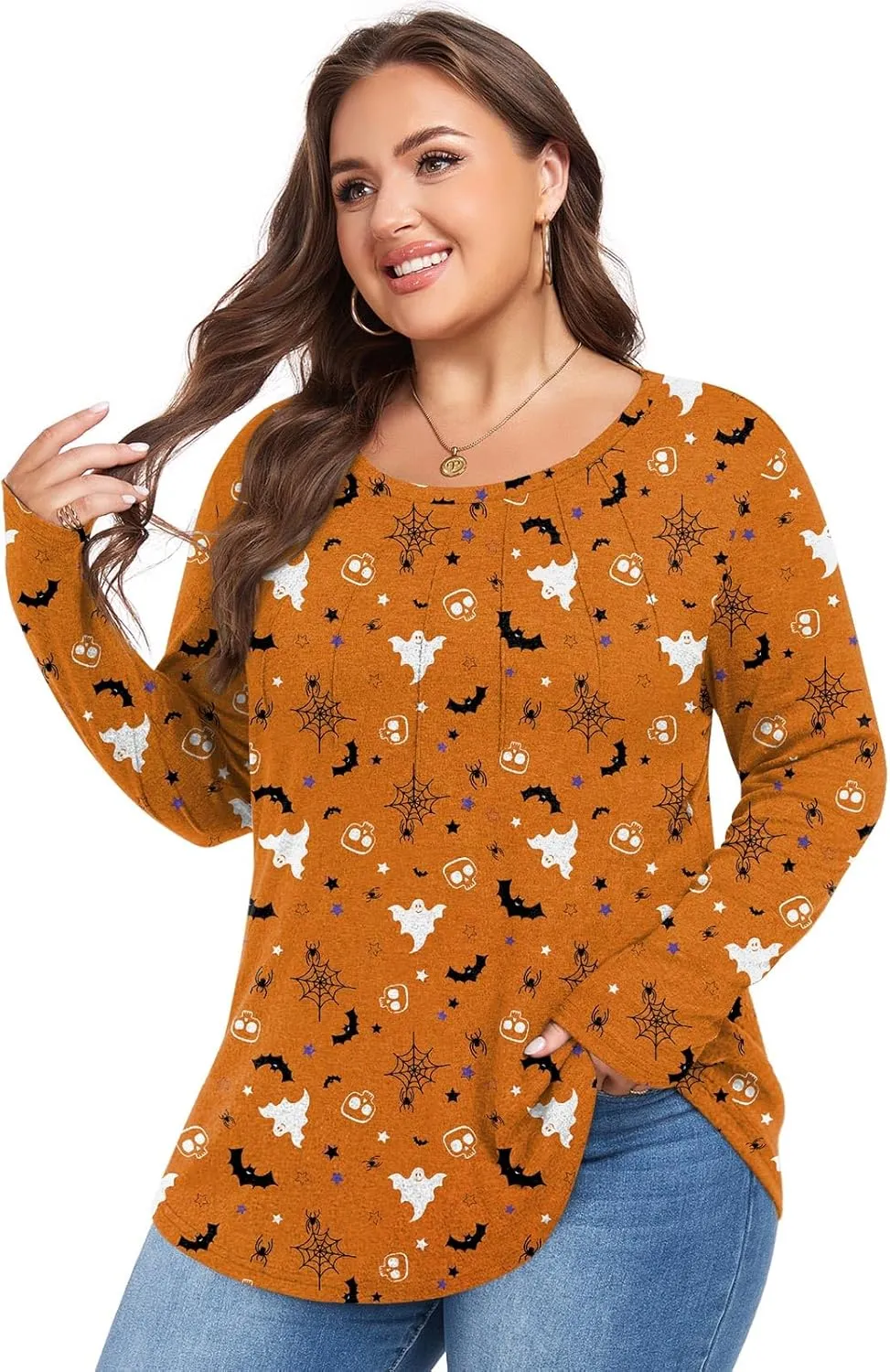 Anymiss Spring Plus Size Tops for Women 2025 Winter Sweaters Trendy Long sleeve Crew Neck Tshirts L-5XL