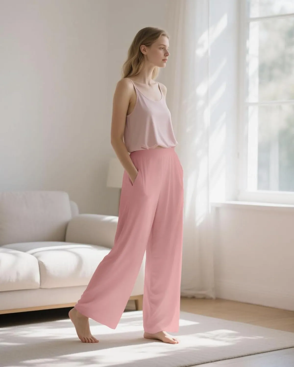 Aoliks Wide Leg Pants for Women High Waist with Pockets, Comfy Stretch Casual Yoga Work Lounge Sweatpants