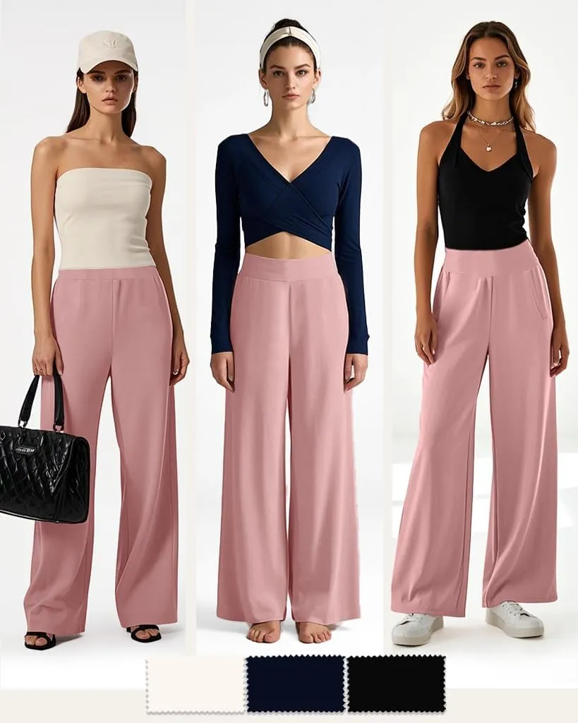 Aoliks Wide Leg Pants for Women High Waist with Pockets, Comfy Stretch Casual Yoga Work Lounge Sweatpants