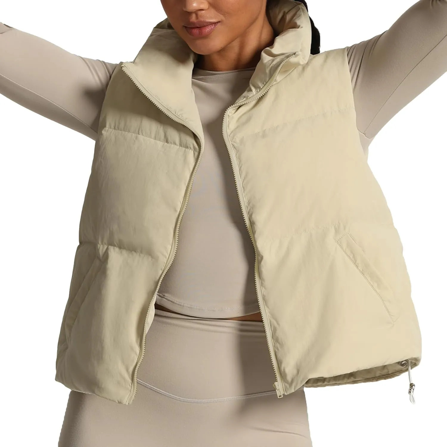Aoxjox Women Penelope Puffer Vest Lightweight Autumn Winter Outerwear Warm Stand Collar Cropped Down with Pockets