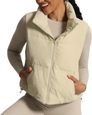 Aoxjox Women Penelope Puffer Vest Lightweight Autumn Winter Outerwear Warm Stand Collar Cropped Down with Pockets