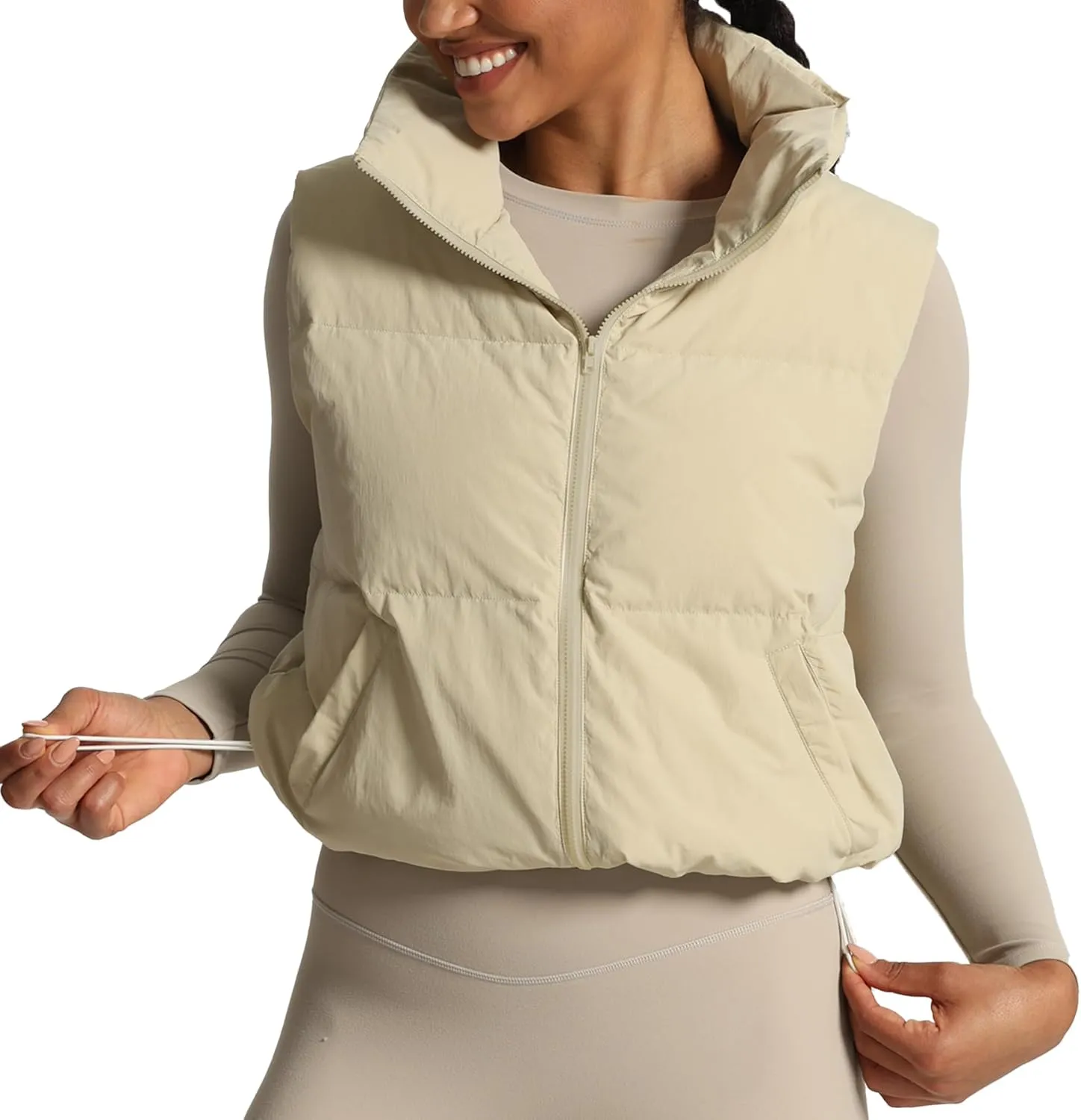 Aoxjox Women Penelope Puffer Vest Lightweight Autumn Winter Outerwear Warm Stand Collar Cropped Down with Pockets