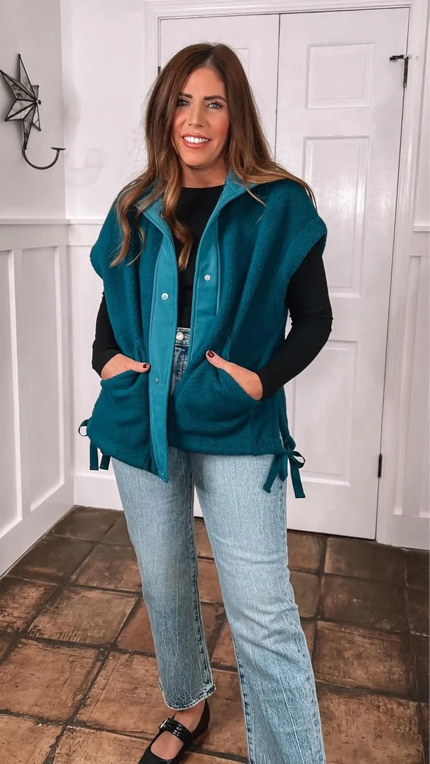Athlisan Womens Fleece Vest Casual Sleeveless Button Down Sherpa Jacket Outerwear with Pockets