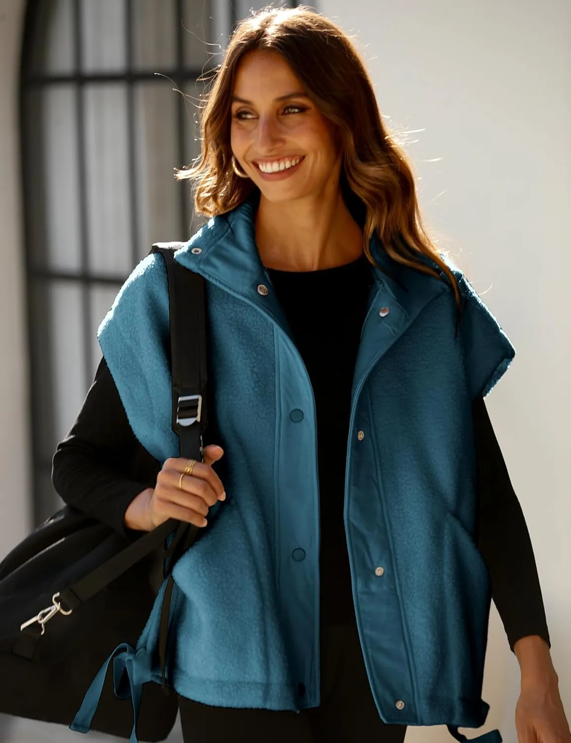 Athlisan Womens Fleece Vest Casual Sleeveless Button Down Sherpa Jacket Outerwear with Pockets