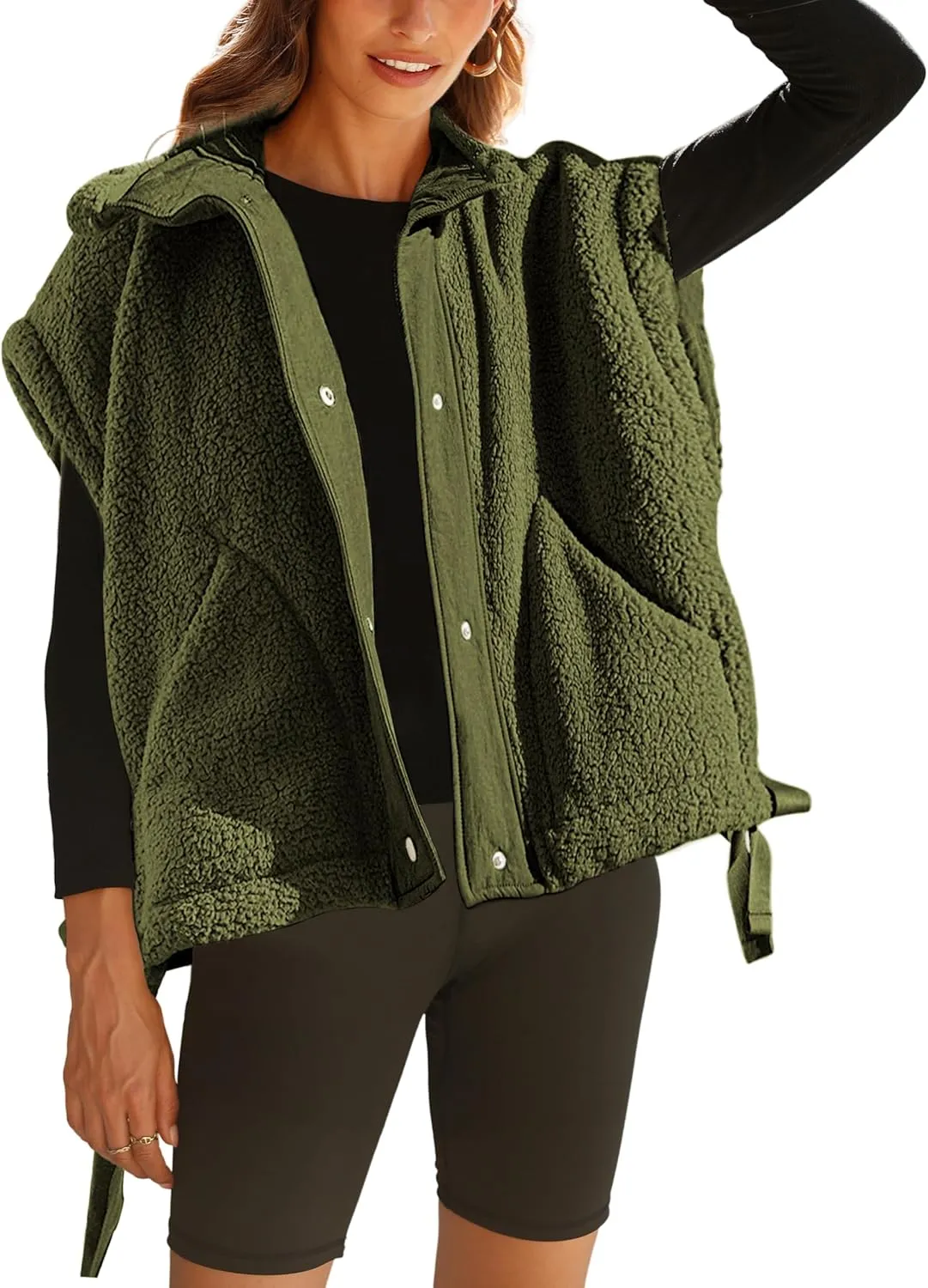 Athlisan Womens Fleece Vest Casual Sleeveless Button Down Sherpa Jacket Outerwear with Pockets
