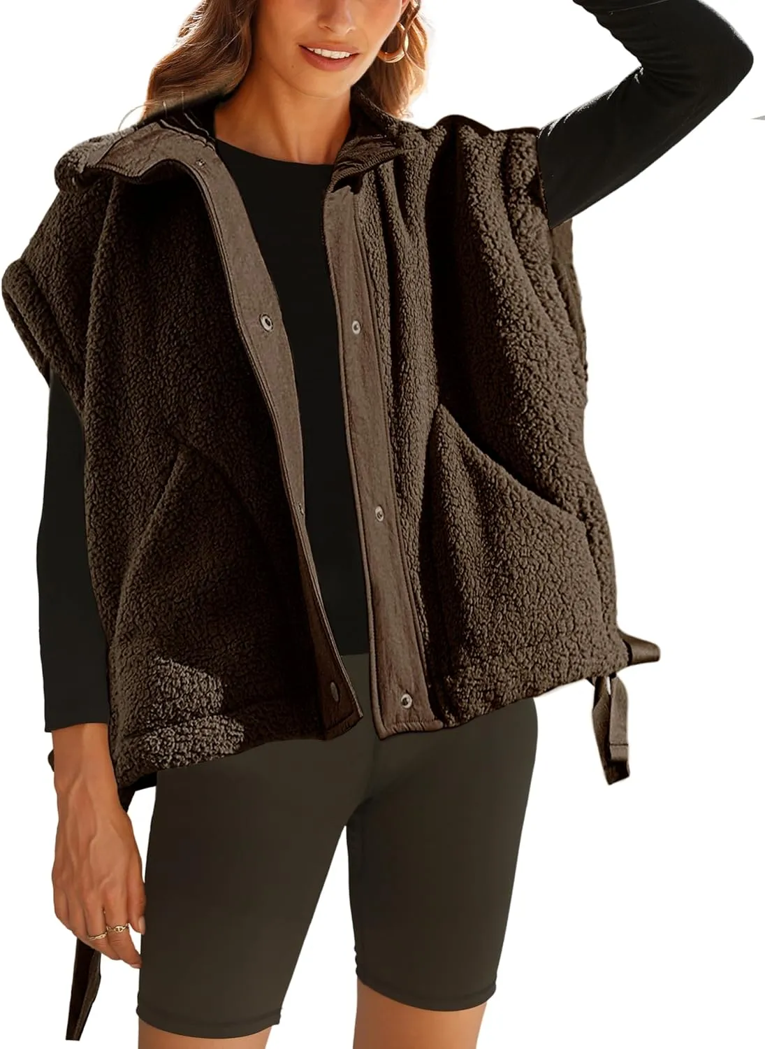 Athlisan Womens Fleece Vest Casual Sleeveless Button Down Sherpa Jacket Outerwear with Pockets