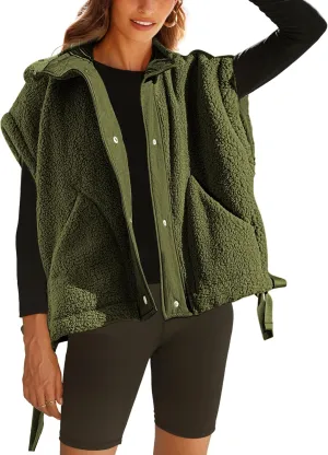 Athlisan Womens Fleece Vest Casual Sleeveless Button Down Sherpa Jacket Outerwear with Pockets