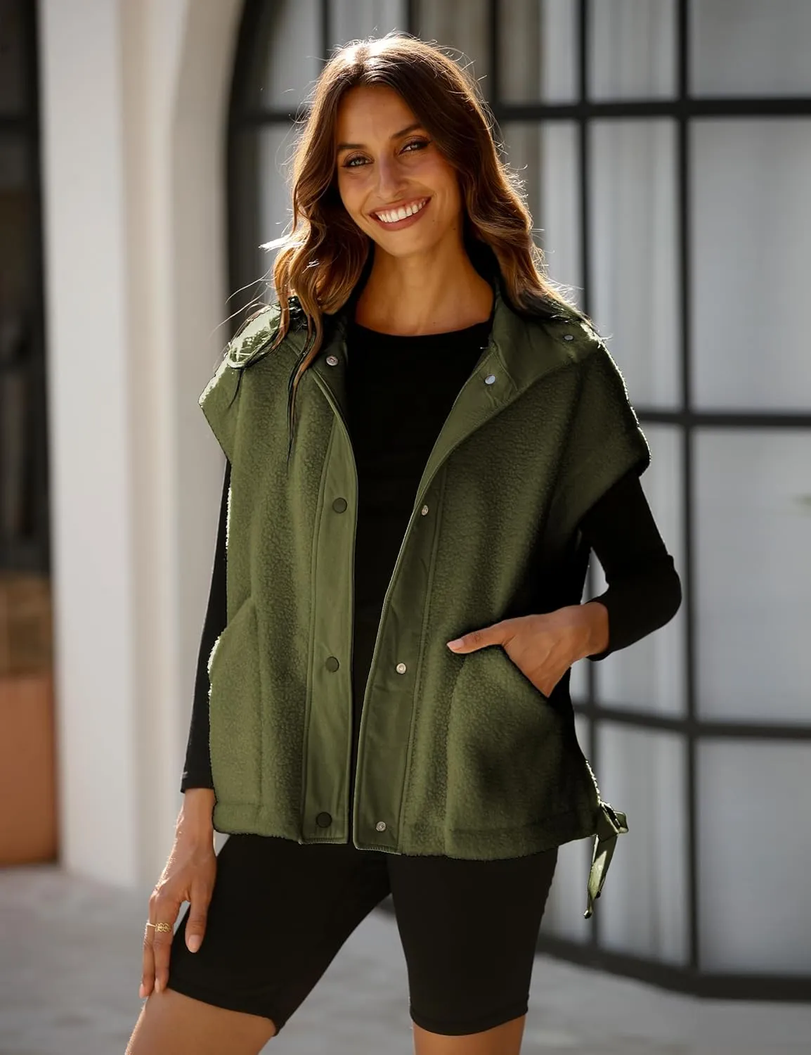 Athlisan Womens Fleece Vest Casual Sleeveless Button Down Sherpa Jacket Outerwear with Pockets