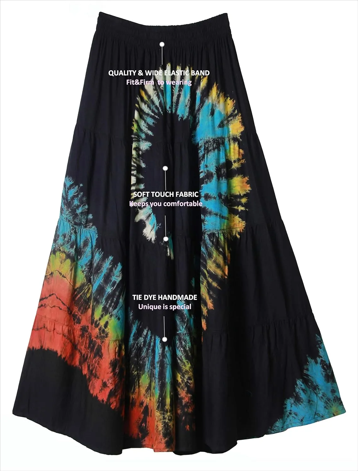 ATM Tie Dye Comfort Maxi Long Skirt Bohemian Elastic Waist Handmade Plus Size