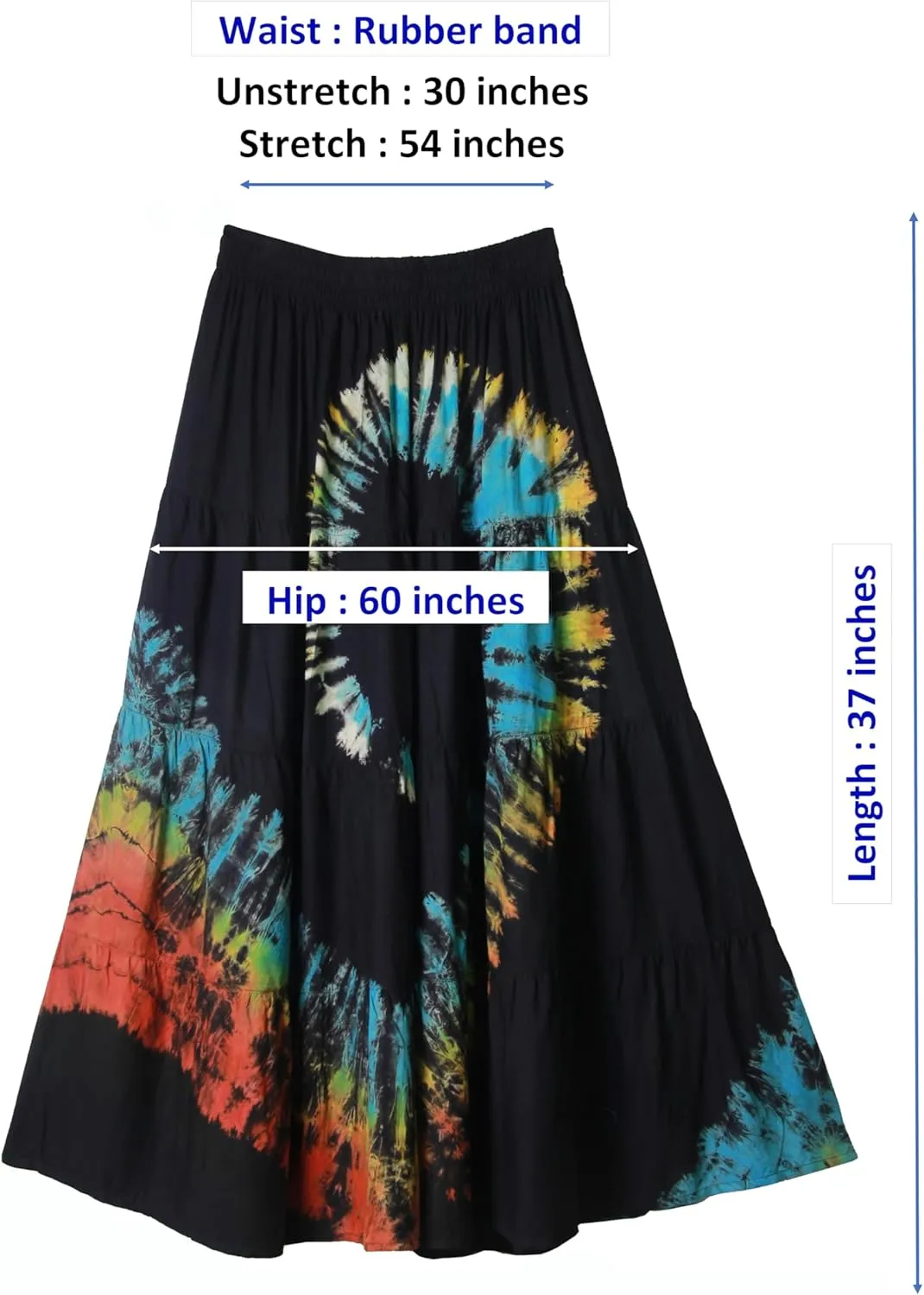 ATM Tie Dye Comfort Maxi Long Skirt Bohemian Elastic Waist Handmade Plus Size