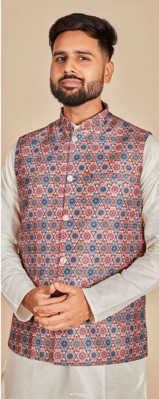 Attractive Multi Colored Wedding Kurta Jacket With Pajama Sets For Men