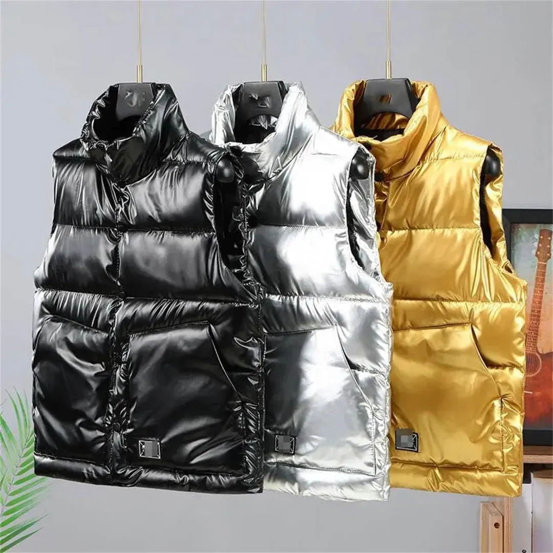 Autumn Winter Women's Vest Sleeveless Jackets Golden Cotton Padded Down Vest Loose Warm Waistcoat