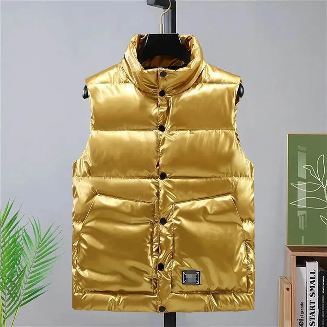 Autumn Winter Women's Vest Sleeveless Jackets Golden Cotton Padded Down Vest Loose Warm Waistcoat