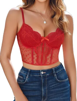 Avidlove Corset Tops for Women V Neck Bustier Lingerie Adjustable Strap Crop Top with Underwire