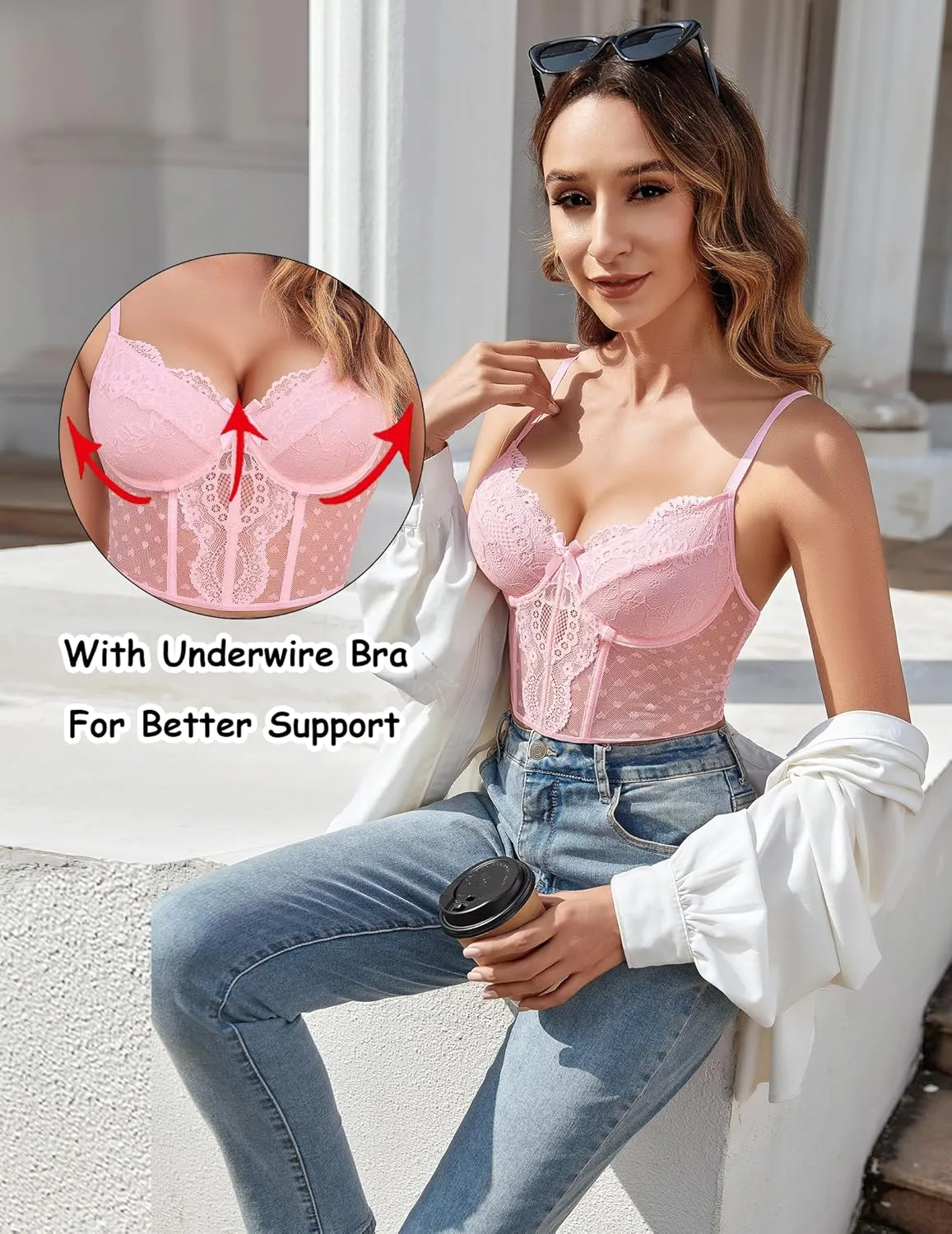 Avidlove Corset Tops for Women V Neck Bustier Lingerie Adjustable Strap Crop Top with Underwire