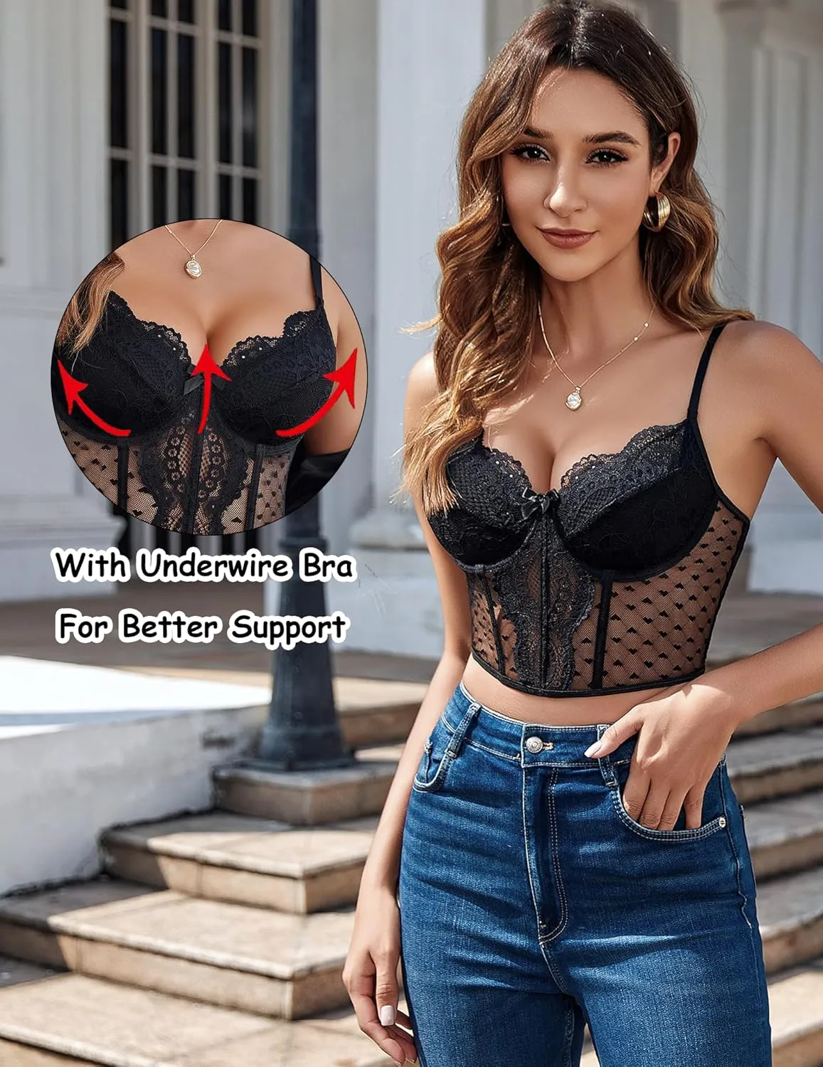 Avidlove Corset Tops for Women V Neck Bustier Lingerie Adjustable Strap Crop Top with Underwire