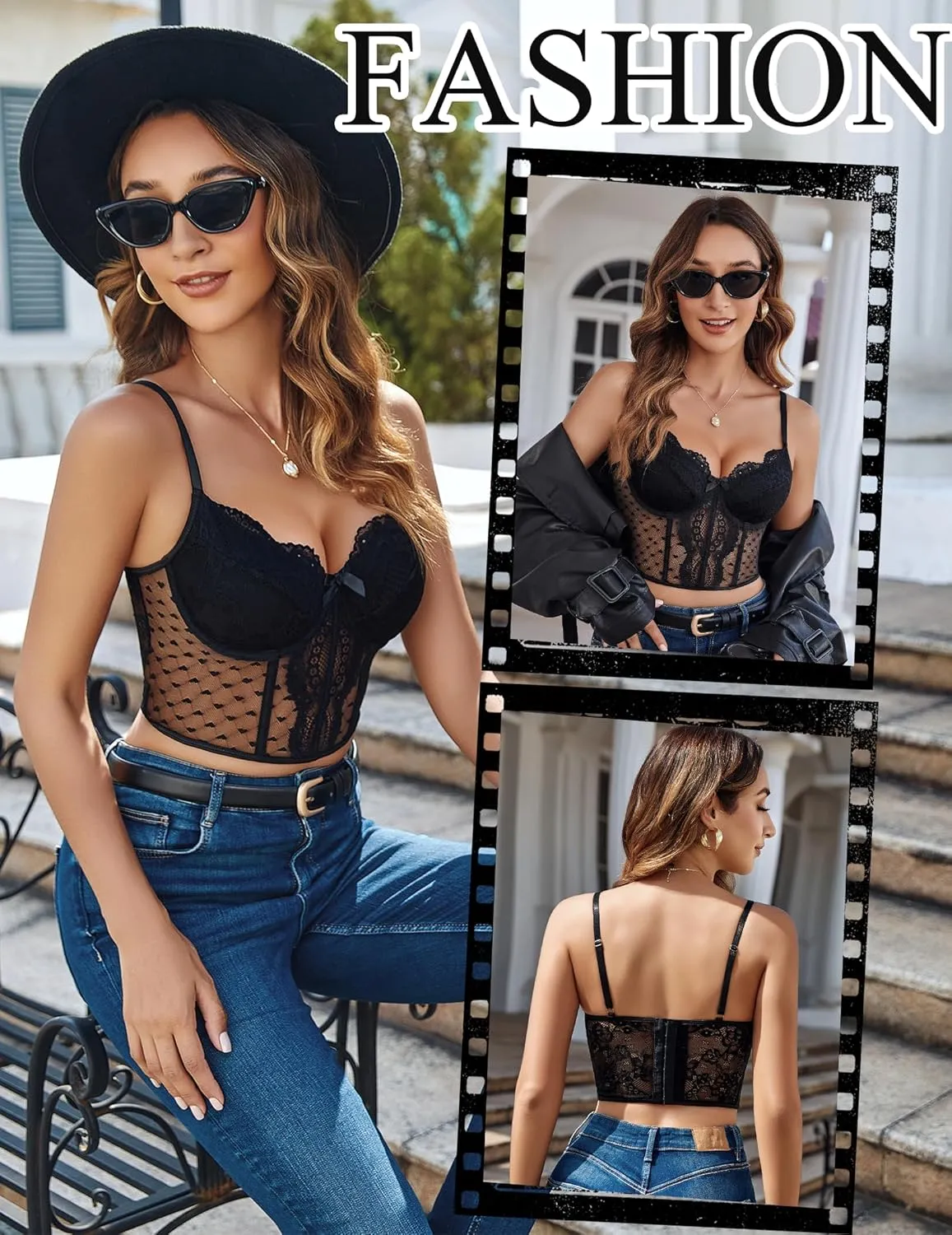Avidlove Corset Tops for Women V Neck Bustier Lingerie Adjustable Strap Crop Top with Underwire