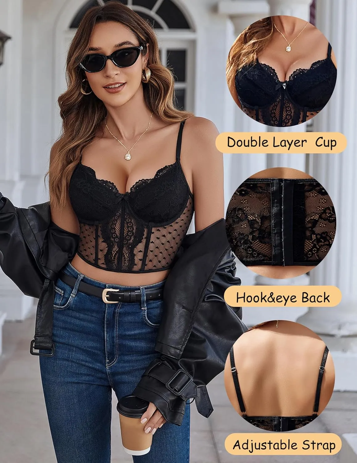Avidlove Corset Tops for Women V Neck Bustier Lingerie Adjustable Strap Crop Top with Underwire