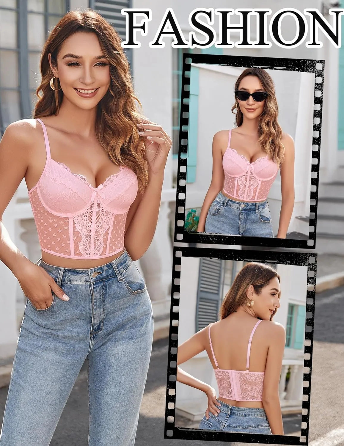 Avidlove Corset Tops for Women V Neck Bustier Lingerie Adjustable Strap Crop Top with Underwire