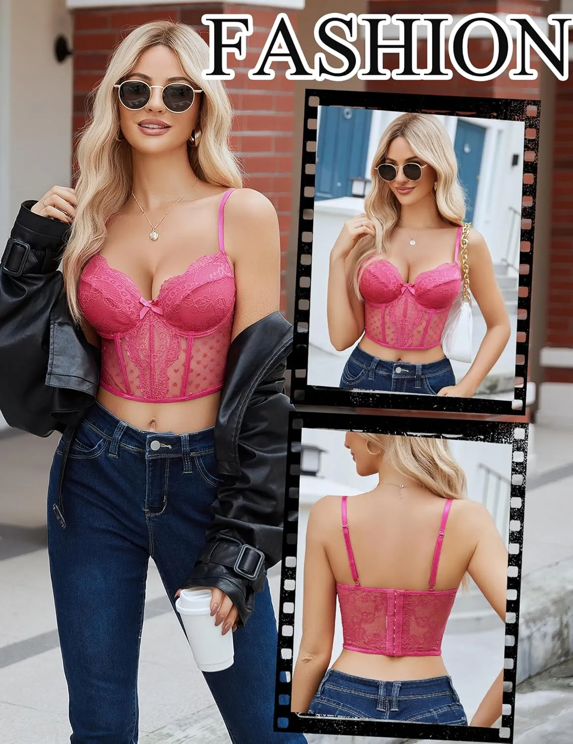 Avidlove Corset Tops for Women V Neck Bustier Lingerie Adjustable Strap Crop Top with Underwire