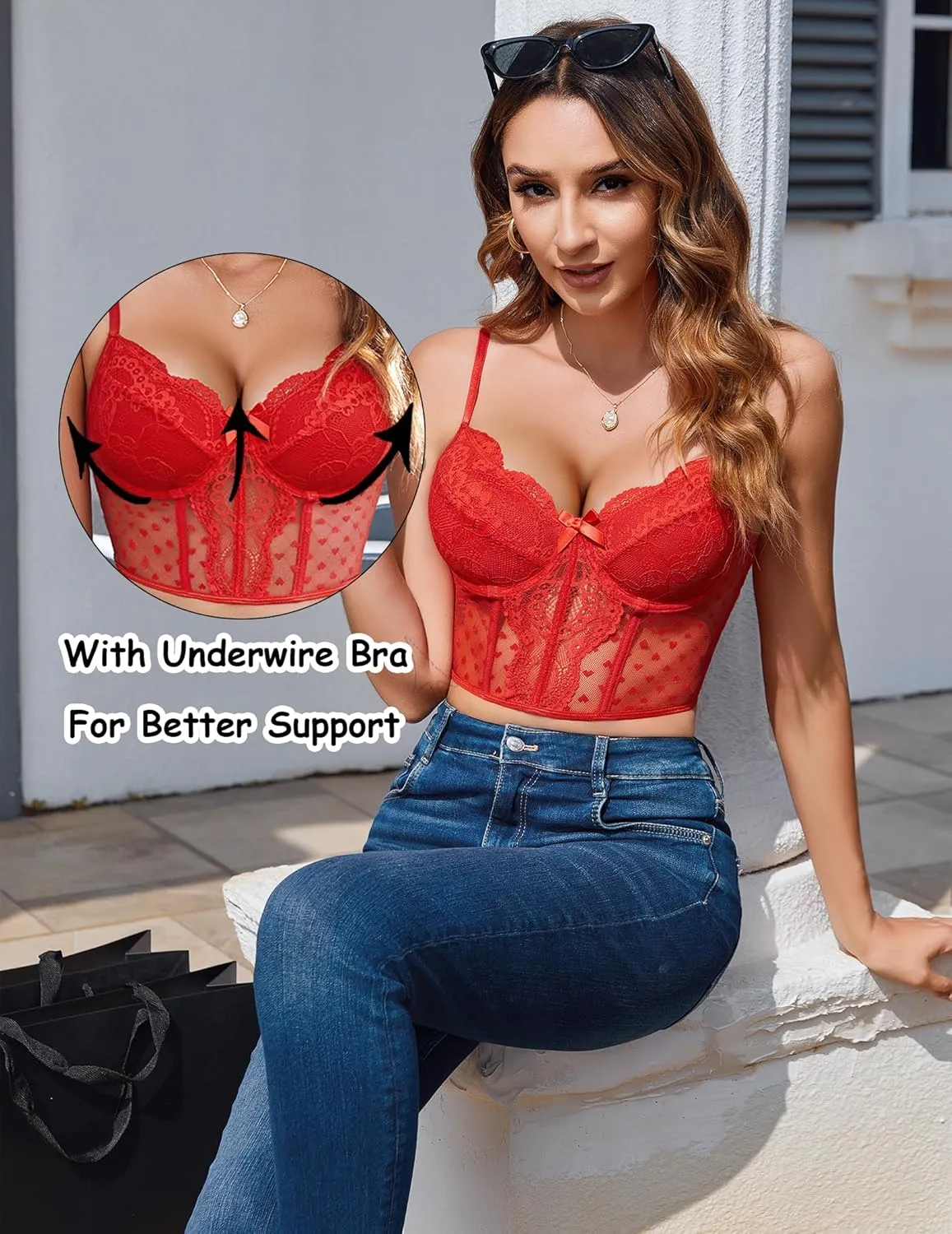 Avidlove Corset Tops for Women V Neck Bustier Lingerie Adjustable Strap Crop Top with Underwire