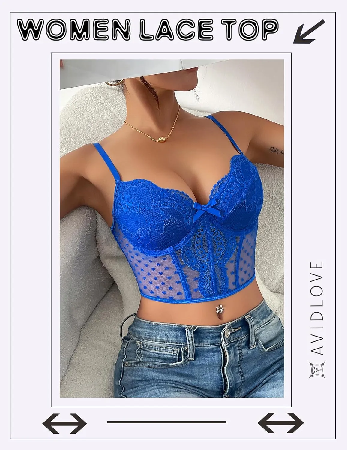Avidlove Corset Tops for Women V Neck Bustier Lingerie Adjustable Strap Crop Top with Underwire