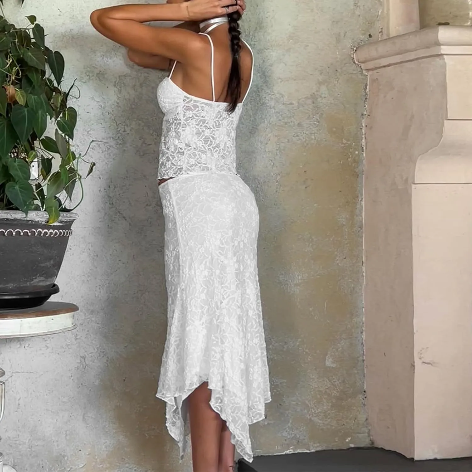 Awoscut Women's Long Skirt Set Summer 2 Piece Outfits Tank Tops   High Waist Long Skirt Sets