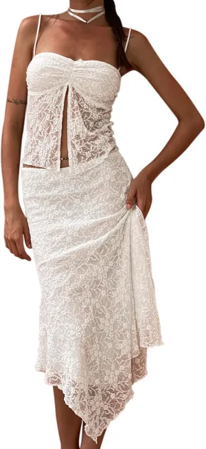 Awoscut Women's Long Skirt Set Summer 2 Piece Outfits Tank Tops   High Waist Long Skirt Sets