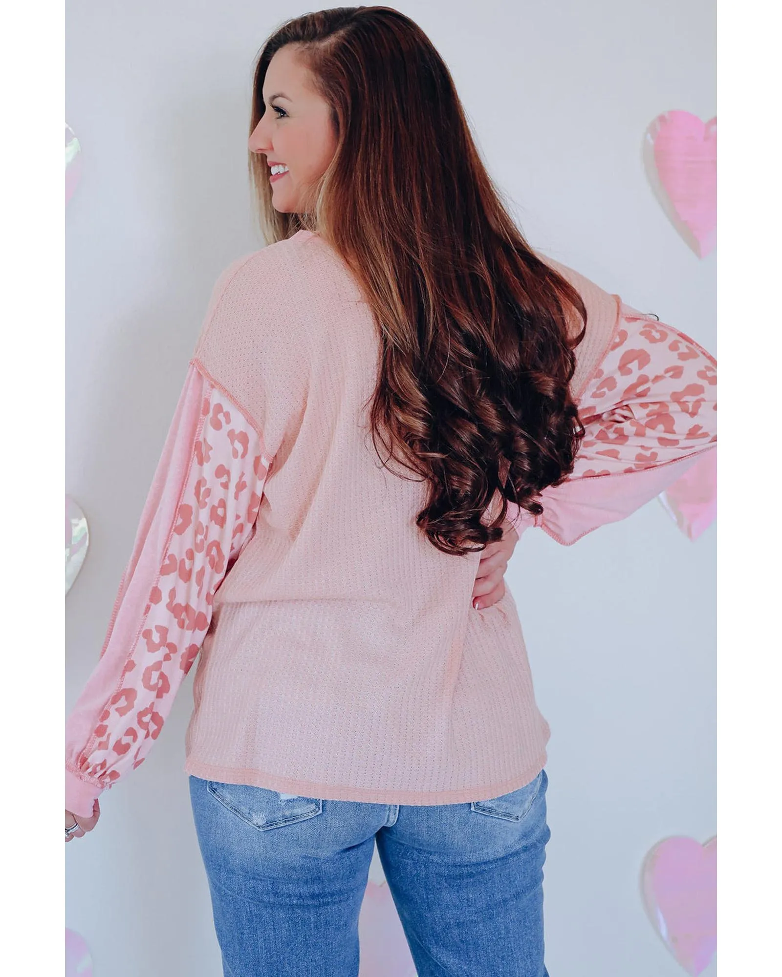 Azura Exchange Leopard Patchwork Waffle Knit Top - S