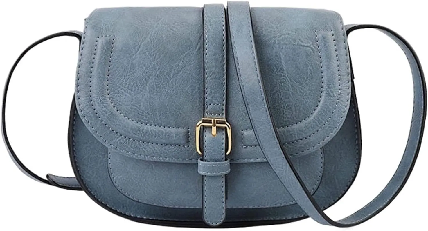 Bags for Women Retro saddle bag ladies shoulder messenger bag versatile women's half circle bag female(Blue)