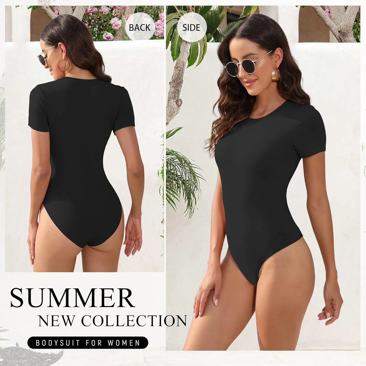 BALENNZ Women's 4/5 Pack Short Sleeve Round Neck Bodysuit Tops Crew Neck Basic Casual Tshirt Bodysuits